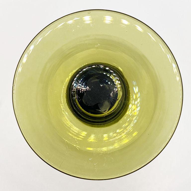 Vintage Green Etched Wine Glasses, Pair For Sale at 1stDibs