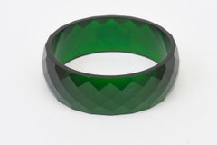Vintage Green Faceted Bakelite Thick Bangle Bracelet, 1930's