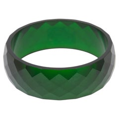 Vintage Green Faceted Bakelite Thick Bangle Bracelet, 1930's