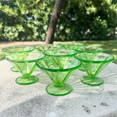 Vintage Green Federal Glass Sherbet Dishes - Set of 8