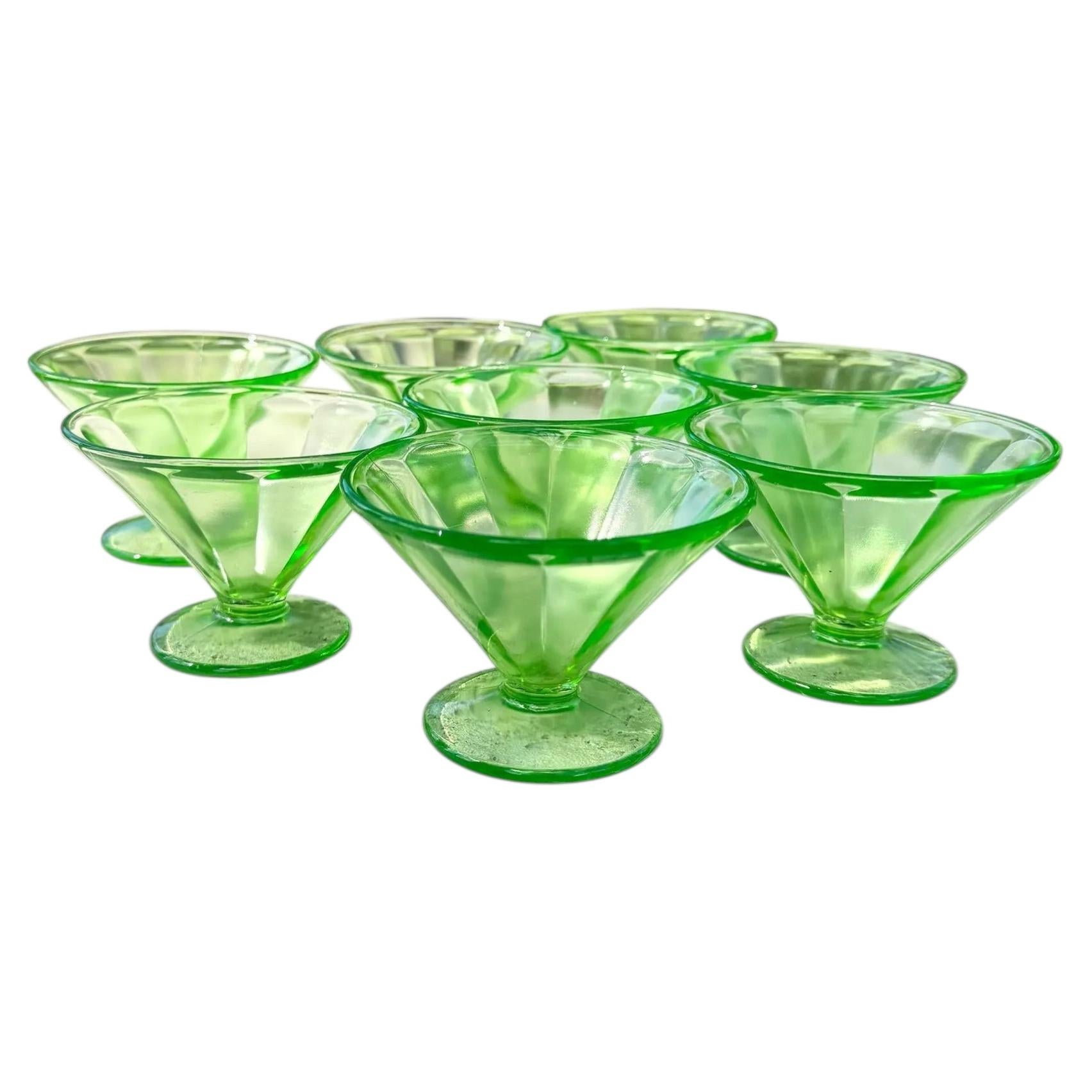 Vintage Green Federal Glass Sherbet Dishes - Set of 8