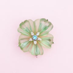 Vintage Green Frosted Lucite Flower Figural Brooch, 1980s