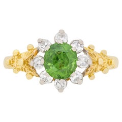 Vintage Green Garnet and Diamond Ring, circa 1950s