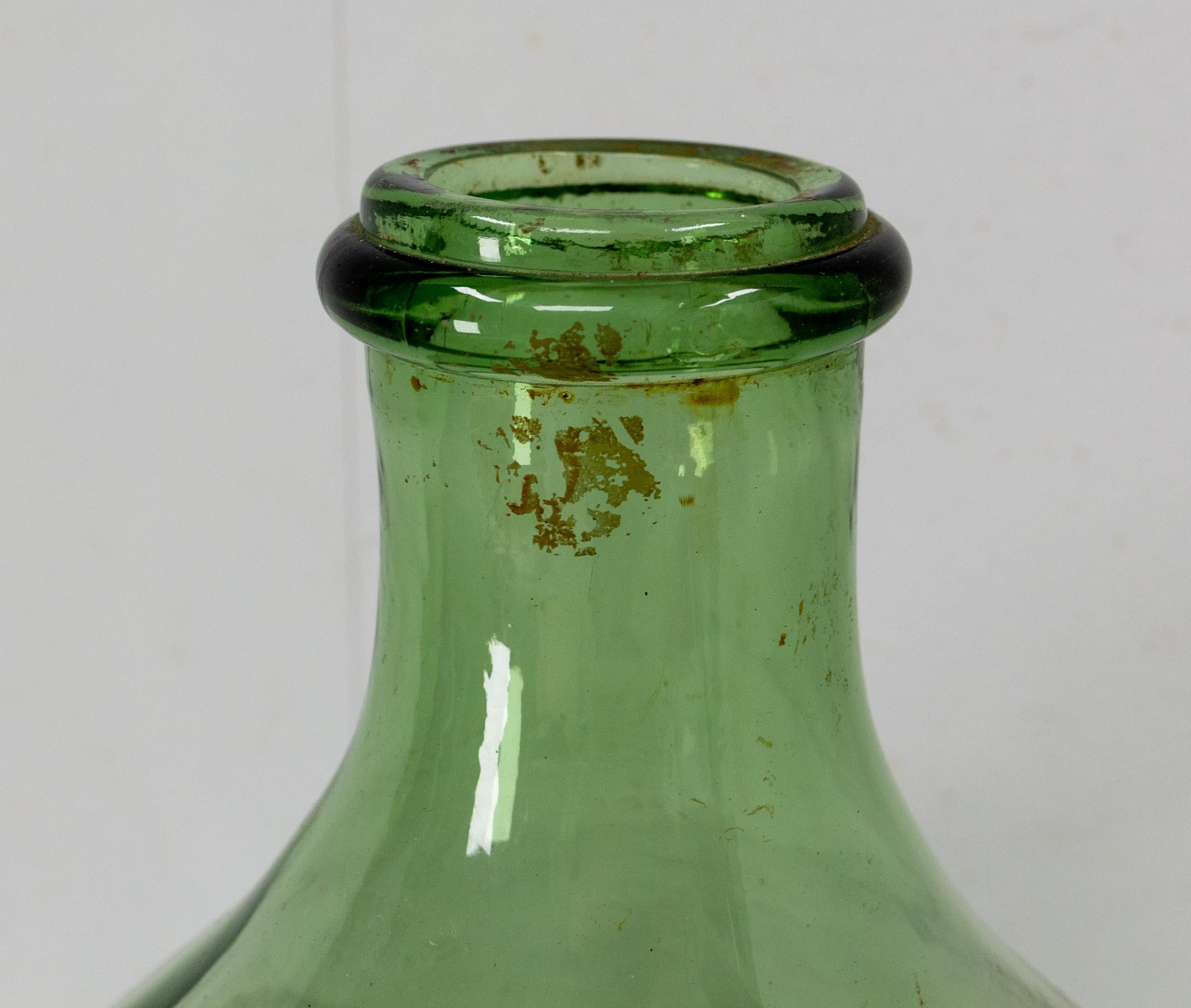 French Provincial Vintage Green Glass Bottle Demijohns Lady Jeanne or Carboy