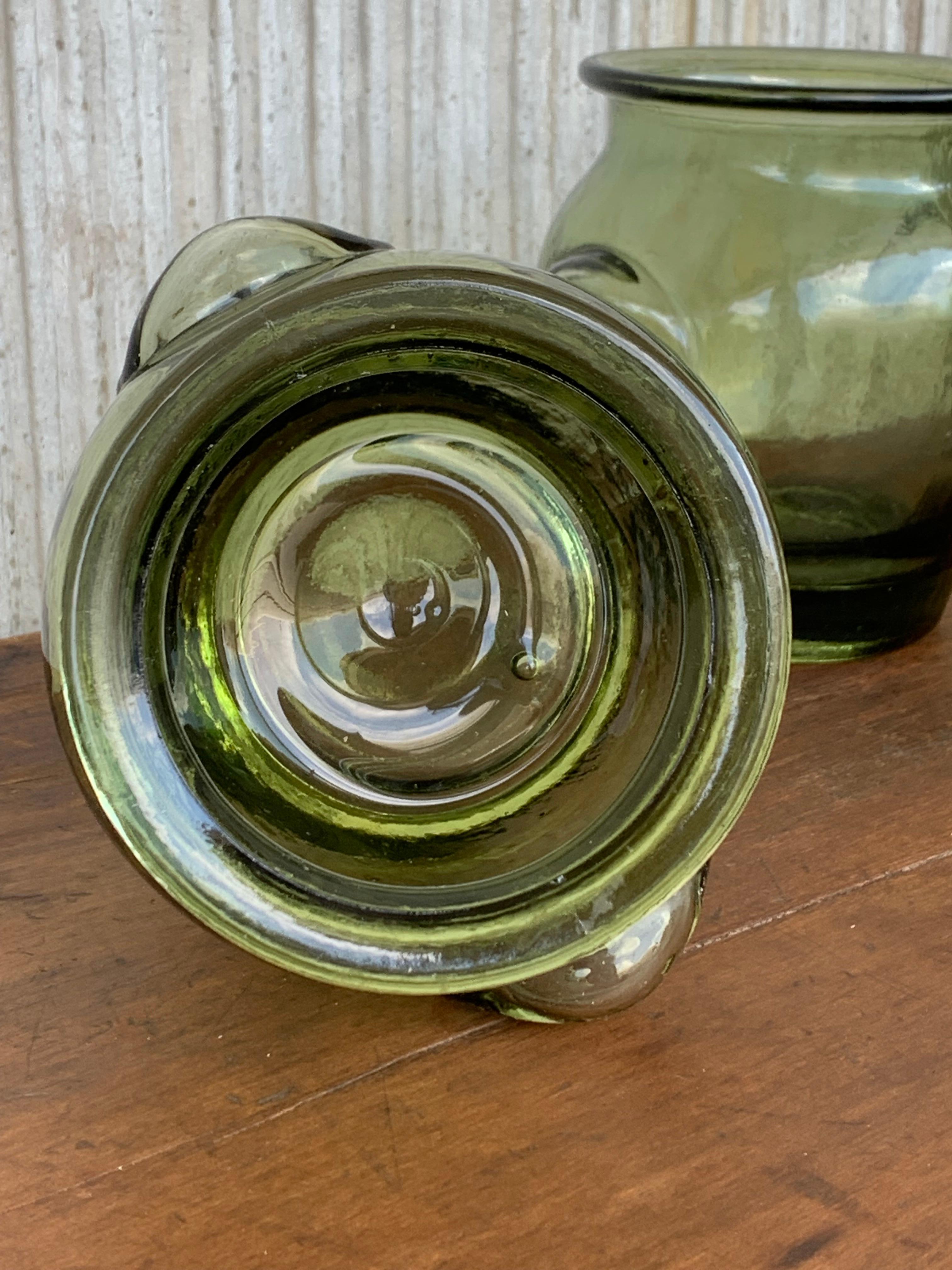 Vintage Green Glass Canister Storage Jars, Spain Flour, Tea, 1960s For Sale 1