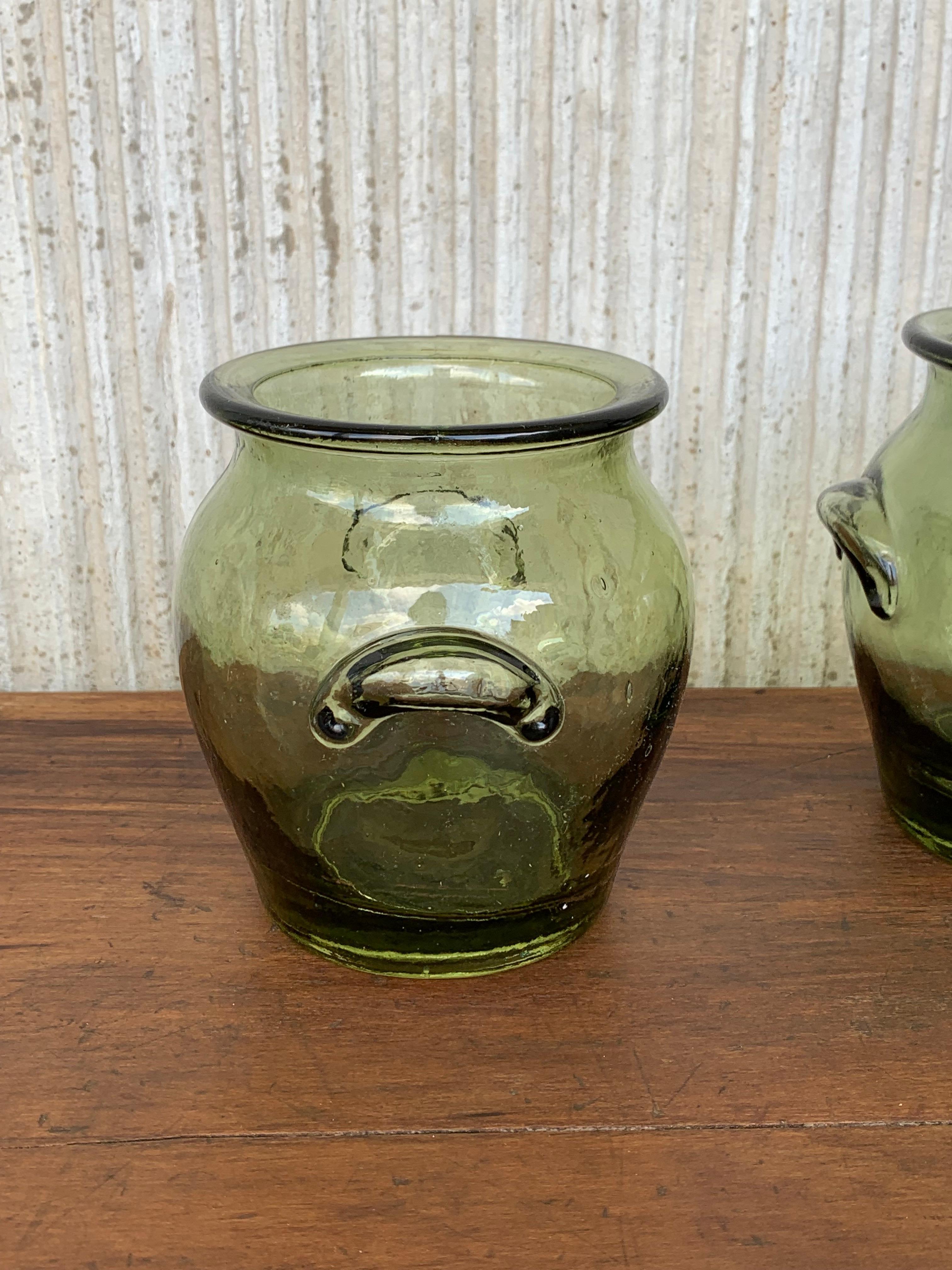 Pots de rangement pour boîtes de conserve en verre vert, Espagne, farine, thé, années 1960 Bon état - En vente à Miami, FL