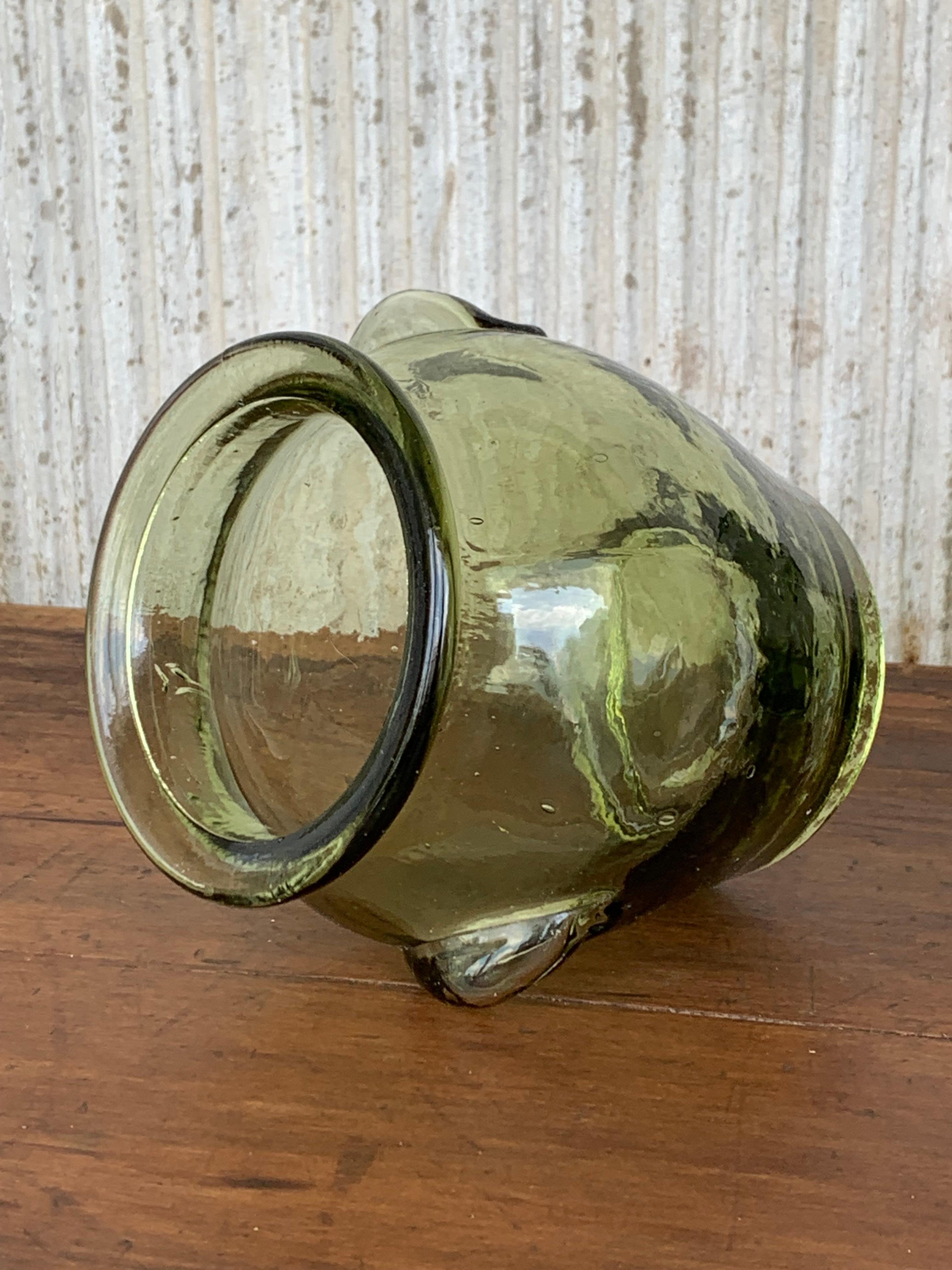 Vintage Green Glass Canister Storage Jars, Spain Flour, Tea, 1960s In Good Condition For Sale In Miami, FL