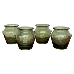 Antique Green Glass Canister Storage Jars, Spain Flour, Tea, 1960s