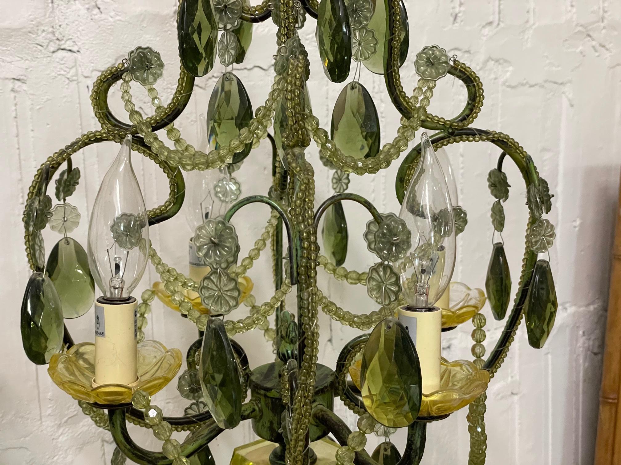 Vintage Green Glass Chandelier Table Lamps, a Pair In Good Condition In Jacksonville, FL