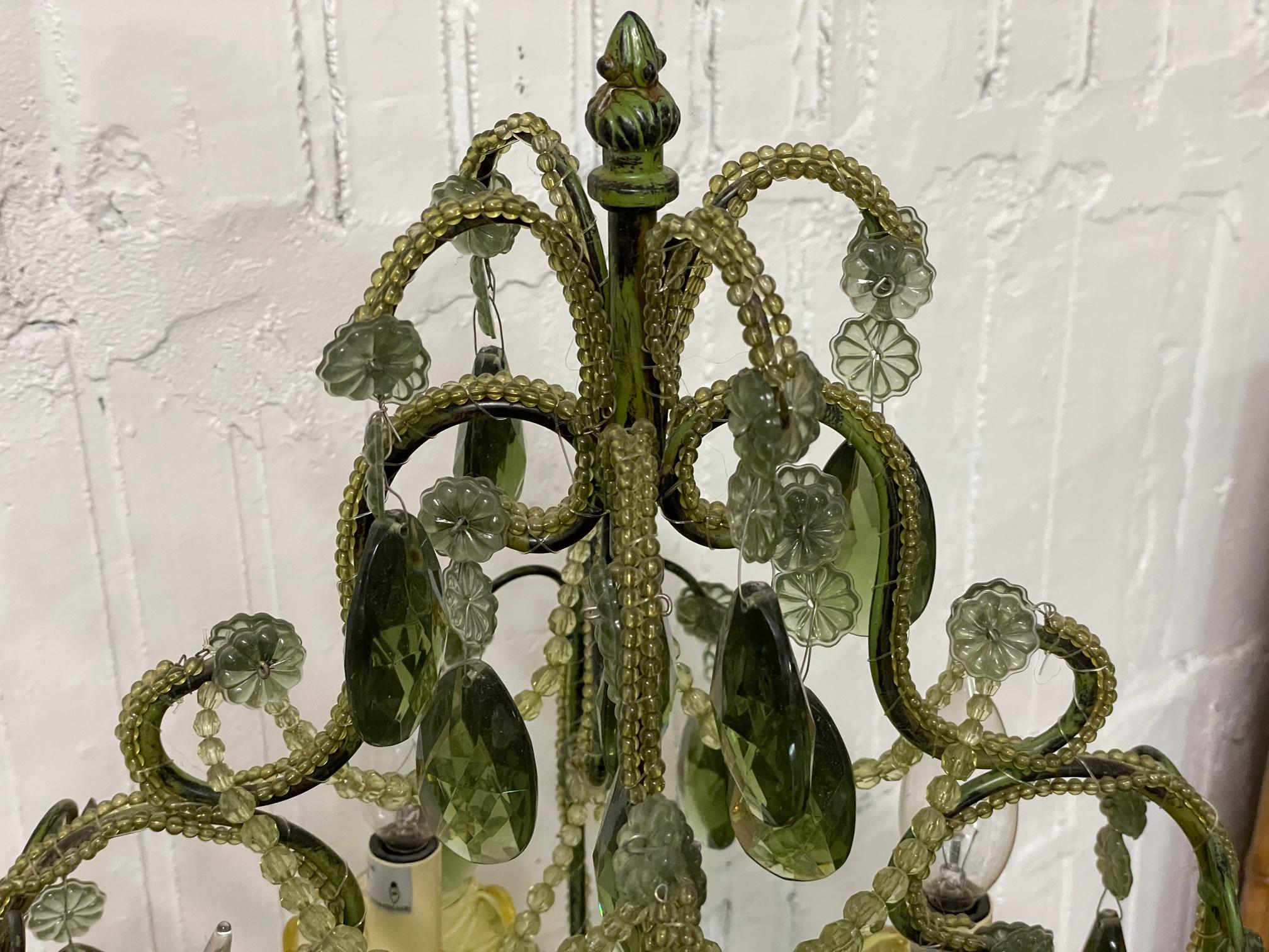 Late 20th Century Vintage Green Glass Chandelier Table Lamps, a Pair