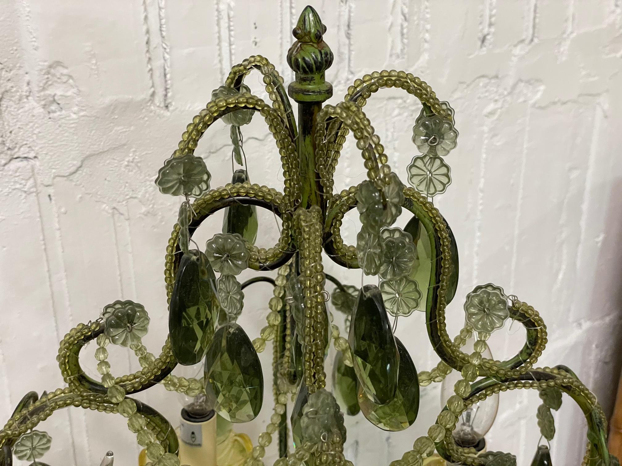 Fin du 20e siècle Paire de lampes de table de lustre en verre vert:: vintage