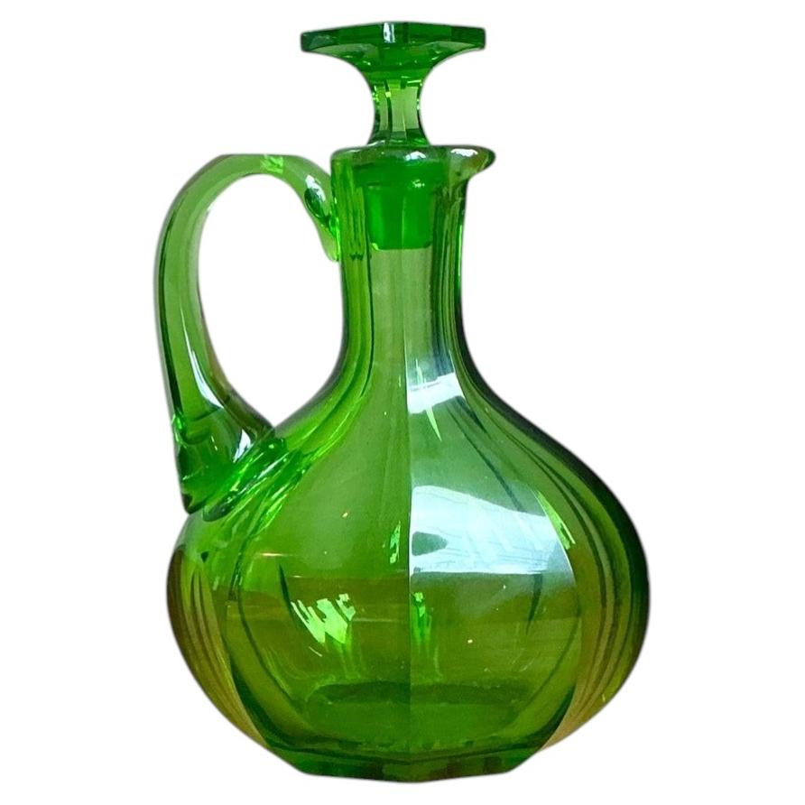 Vintage Green Glass Decanter For Sale