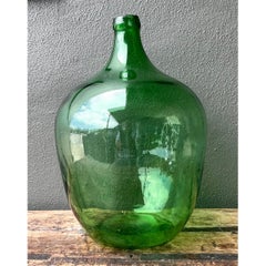 Vintage Green Glass Demijohn Bottle