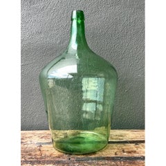 Vintage Green Glass Demijohn Bottle
