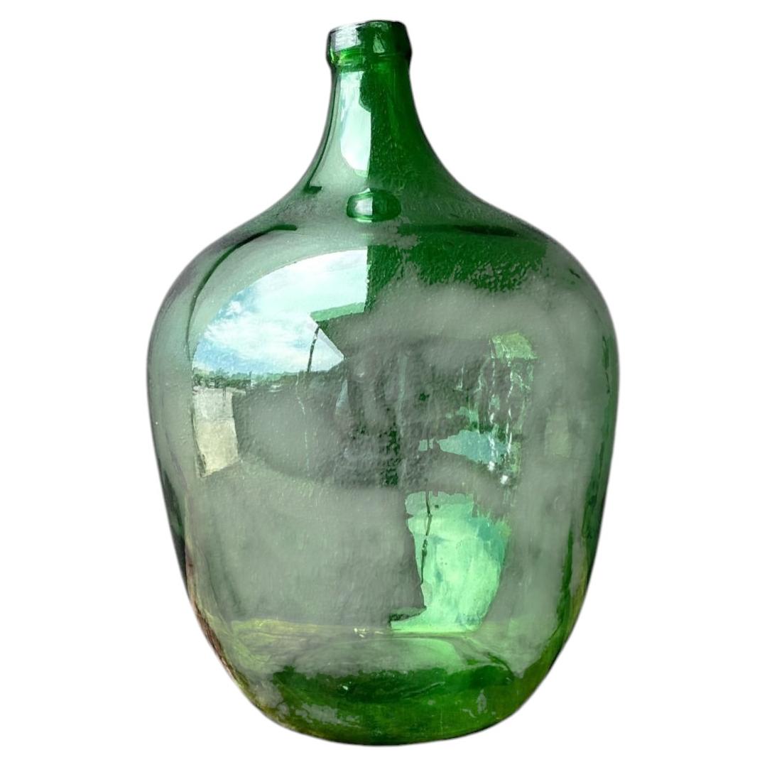 Vintage Green Glass Demijohn Bottle