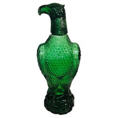 Vintage Green Glass Eagle Decanter w/ Head as Shot Glass