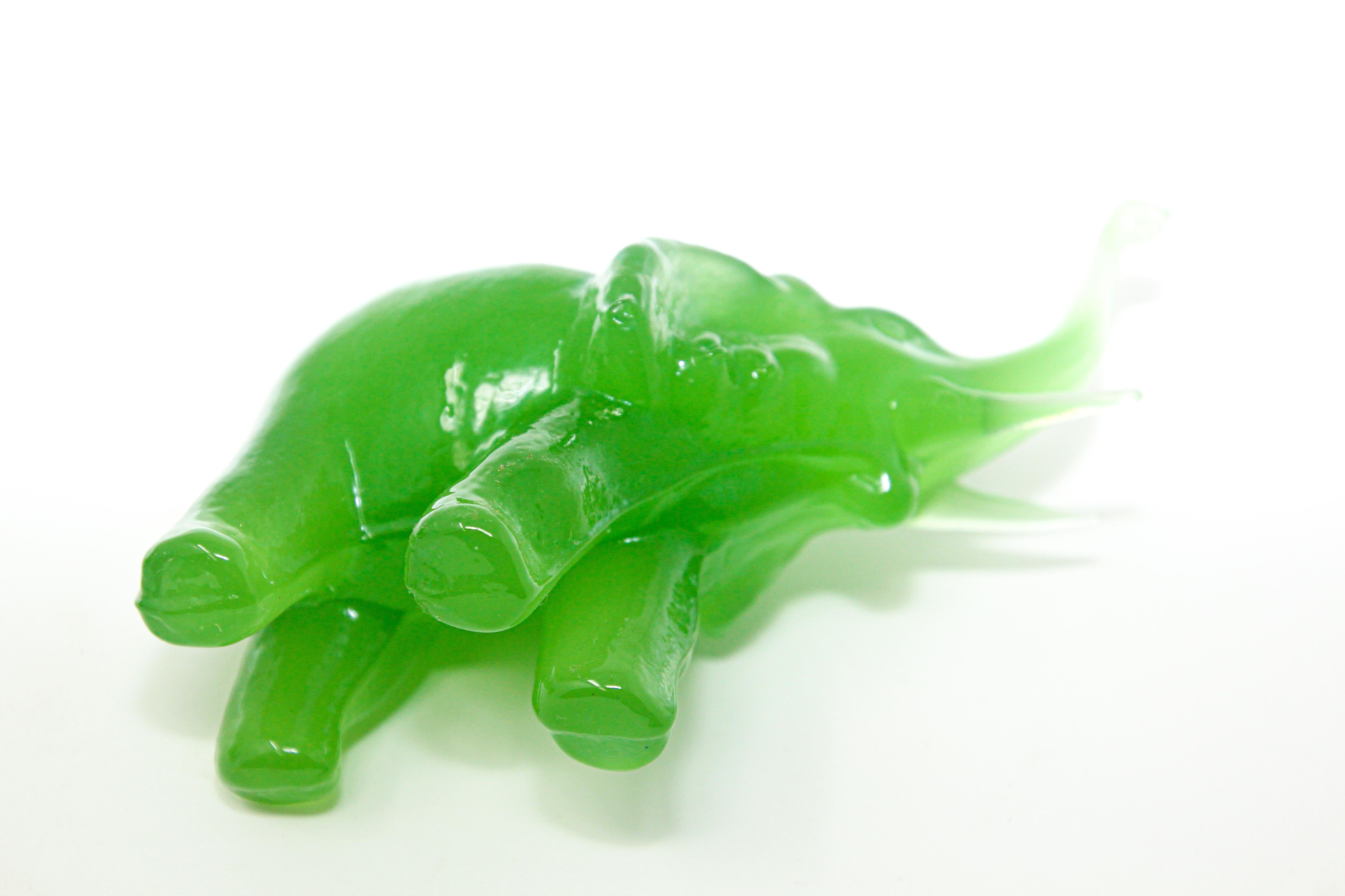 Mid-20th Century Vintage Green Glass Elephants Group Sculptures