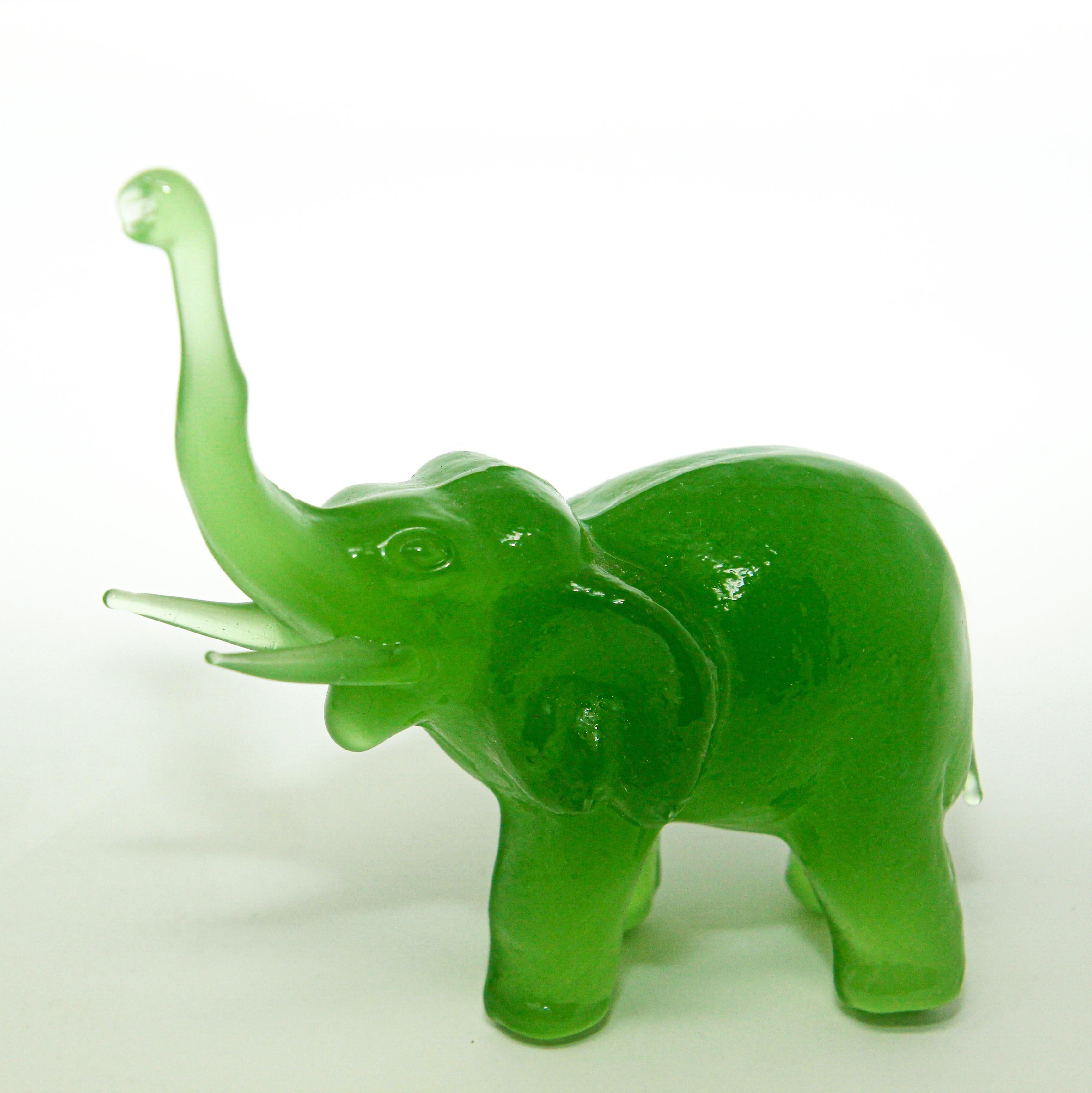 Anglo Raj Vintage Green Glass Elephants Group Sculptures