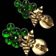 Vintage Green Glass “Grapes” Cluster Clip-Ons Earrings