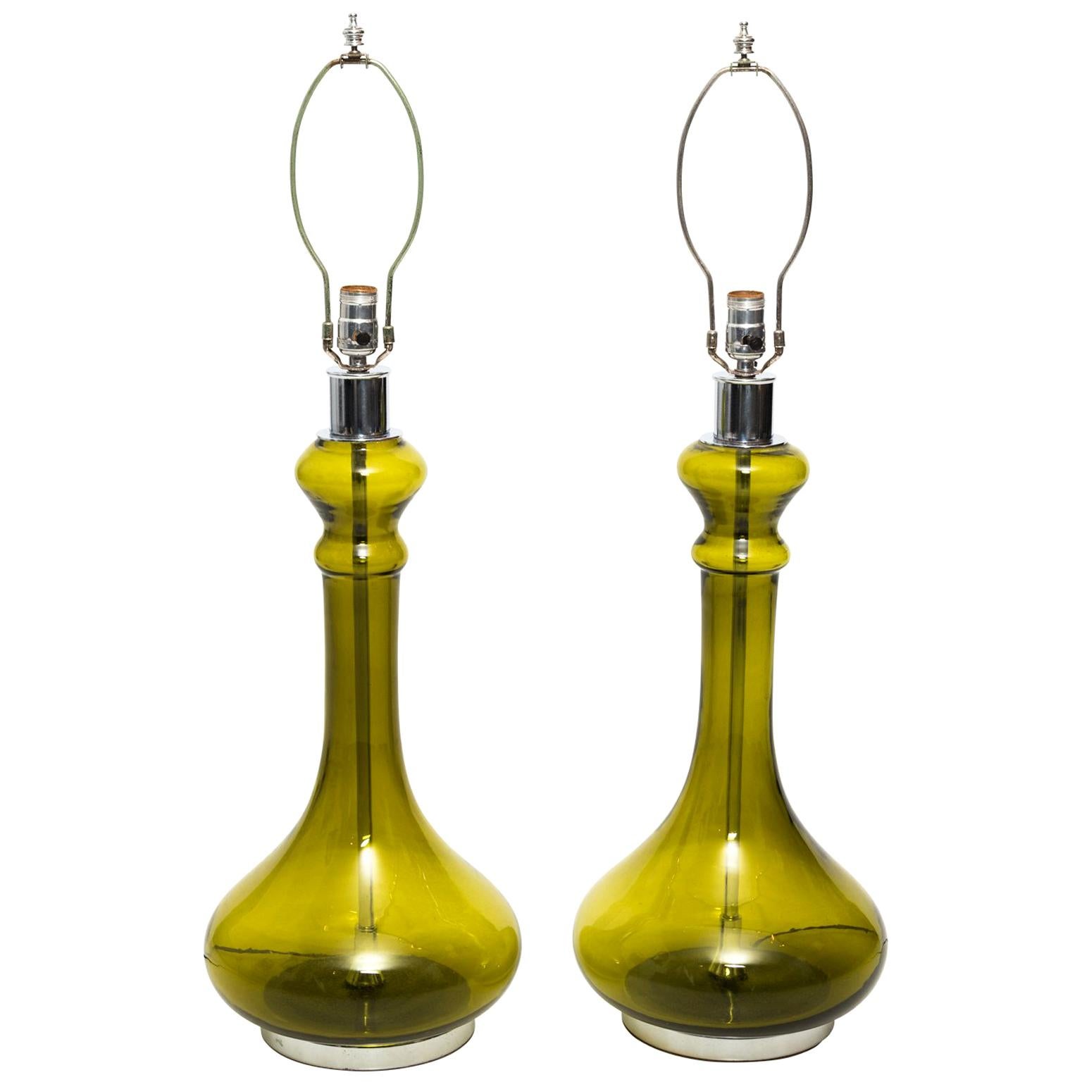 Vintage Green Glass Lamps, circa 1960s