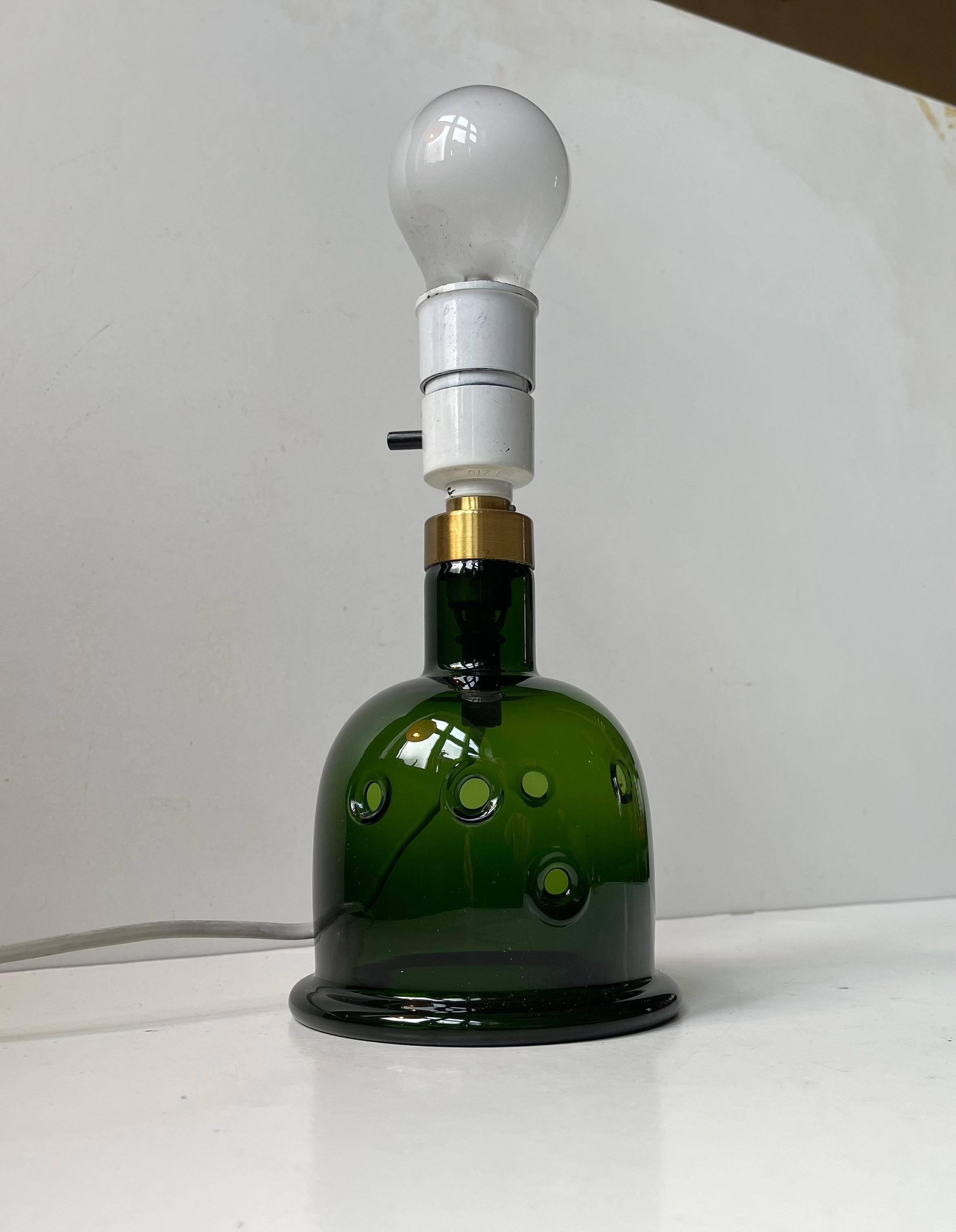 Mid-Century Modern Vintage Green Glass Meteor Table Lamp by Michael Bang for Holmegaard, 1970s For Sale