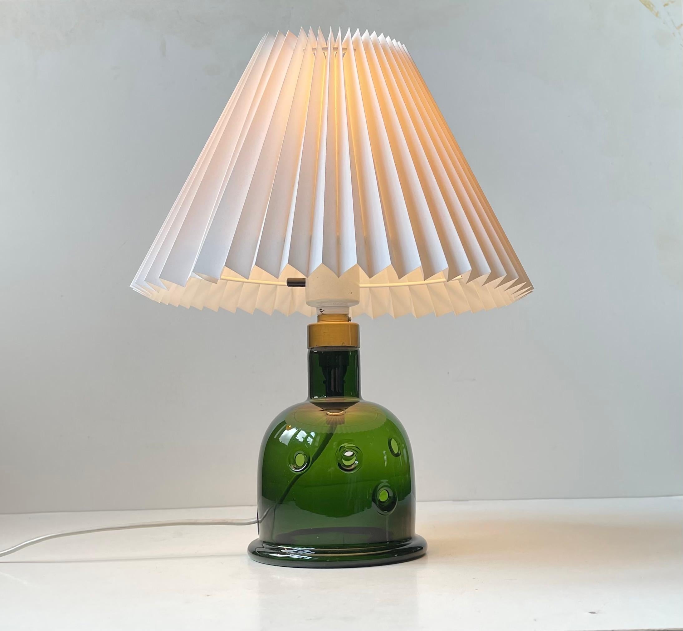 Danish Vintage Green Glass Meteor Table Lamp by Michael Bang for Holmegaard, 1970s For Sale