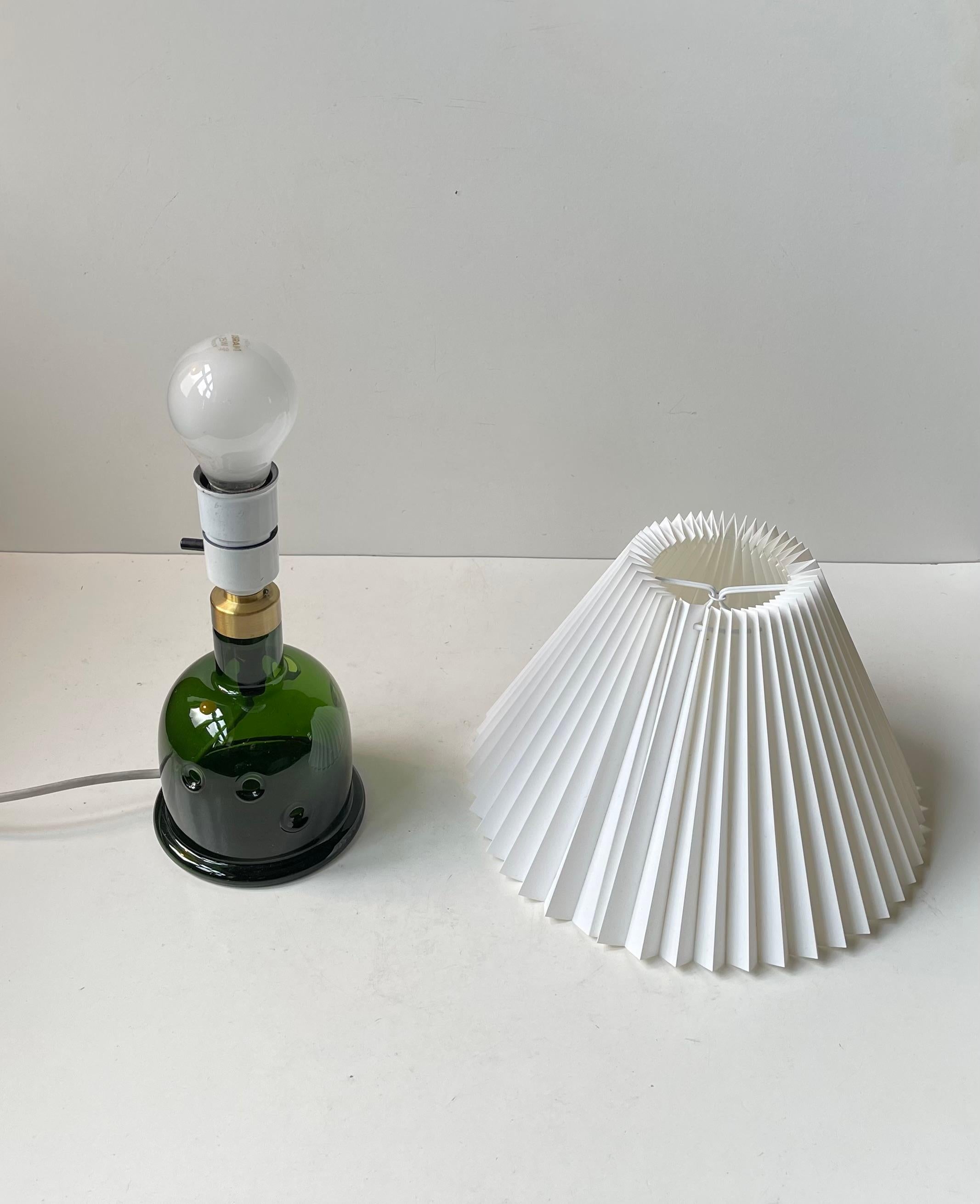 Late 20th Century Vintage Green Glass Meteor Table Lamp by Michael Bang for Holmegaard, 1970s For Sale