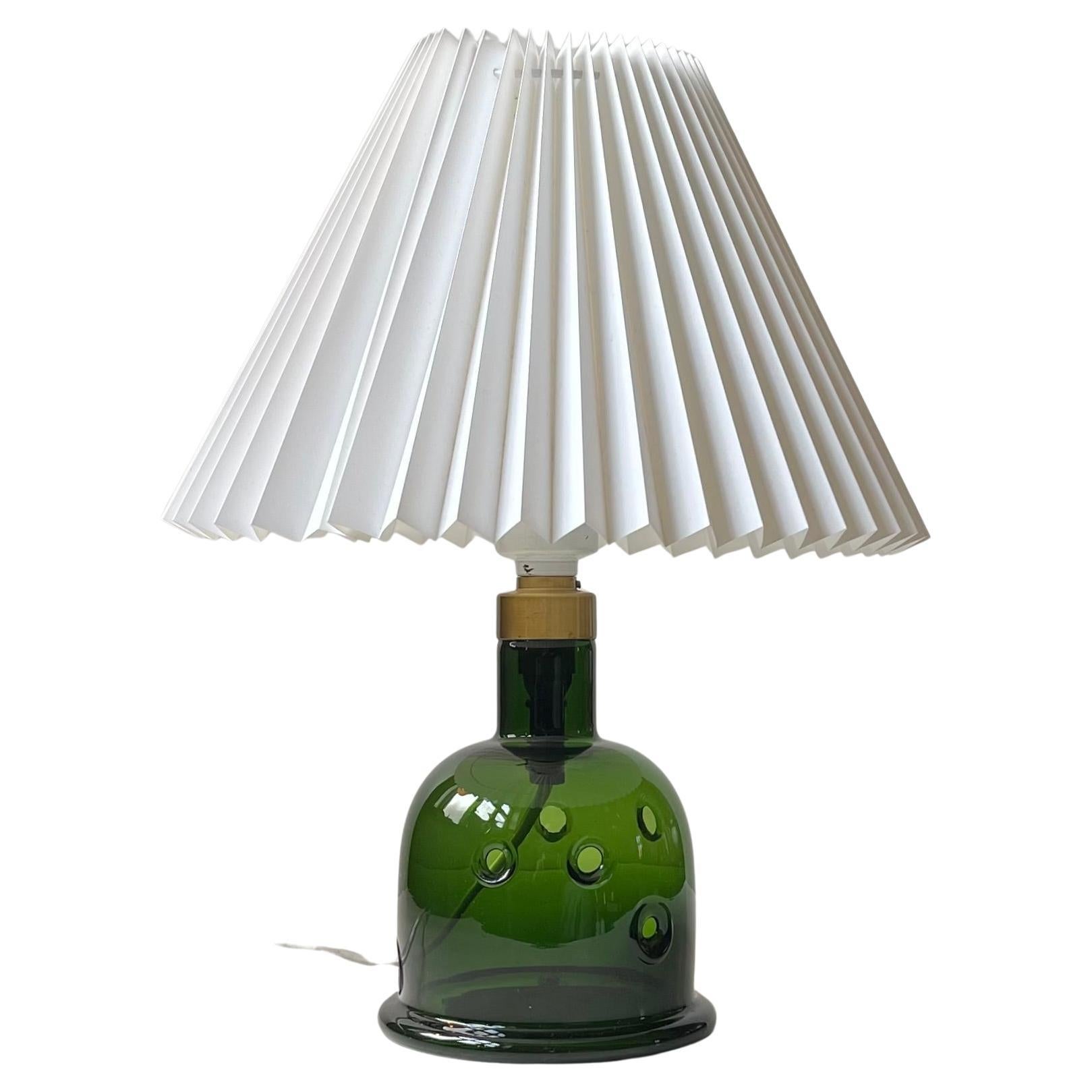 Vintage Green Glass Meteor Table Lamp by Michael Bang for Holmegaard, 1970s For Sale
