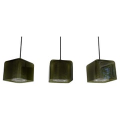Vintage Green Glass Pendants by Carl Fagerlund for Lyfa, 1960s, Set of 3