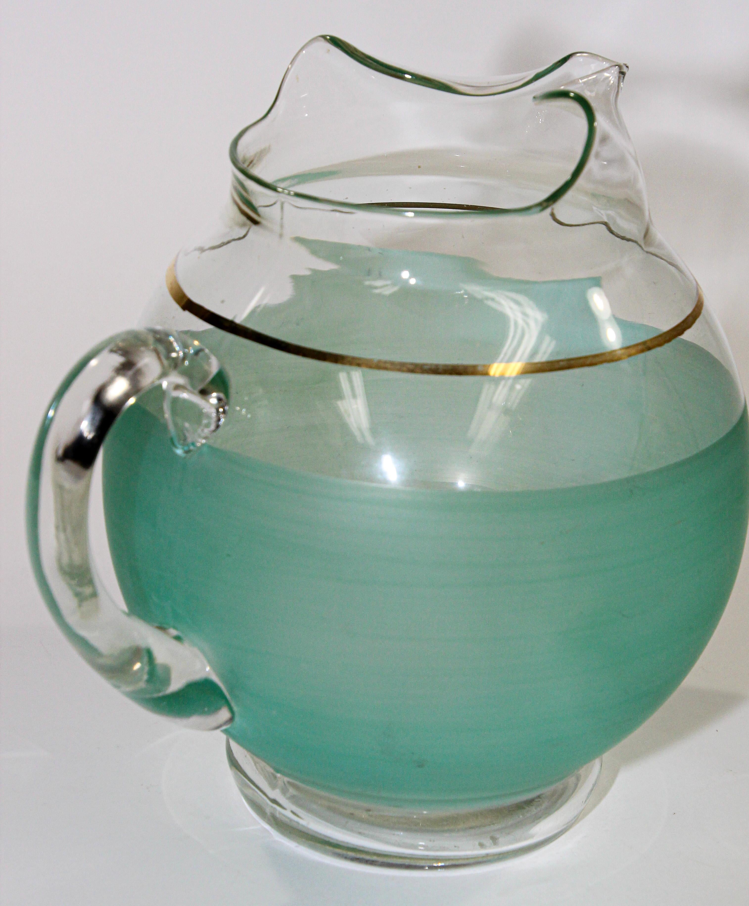 Mid-Century Modern 1960s Green Glass Pitcher American Collectible Barware For Sale