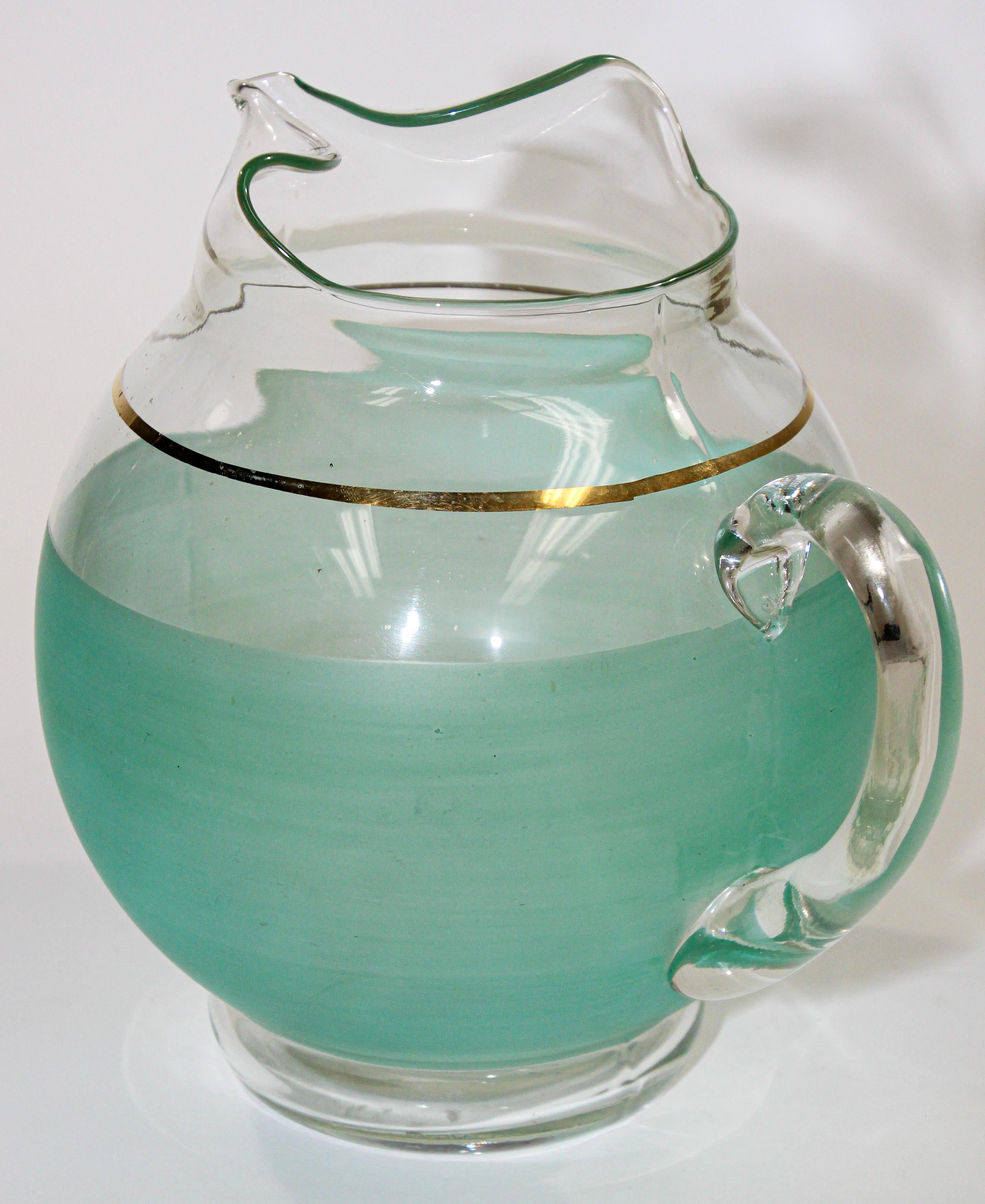 1960s Green Glass Pitcher American Collectible Barware In Good Condition For Sale In North Hollywood, CA