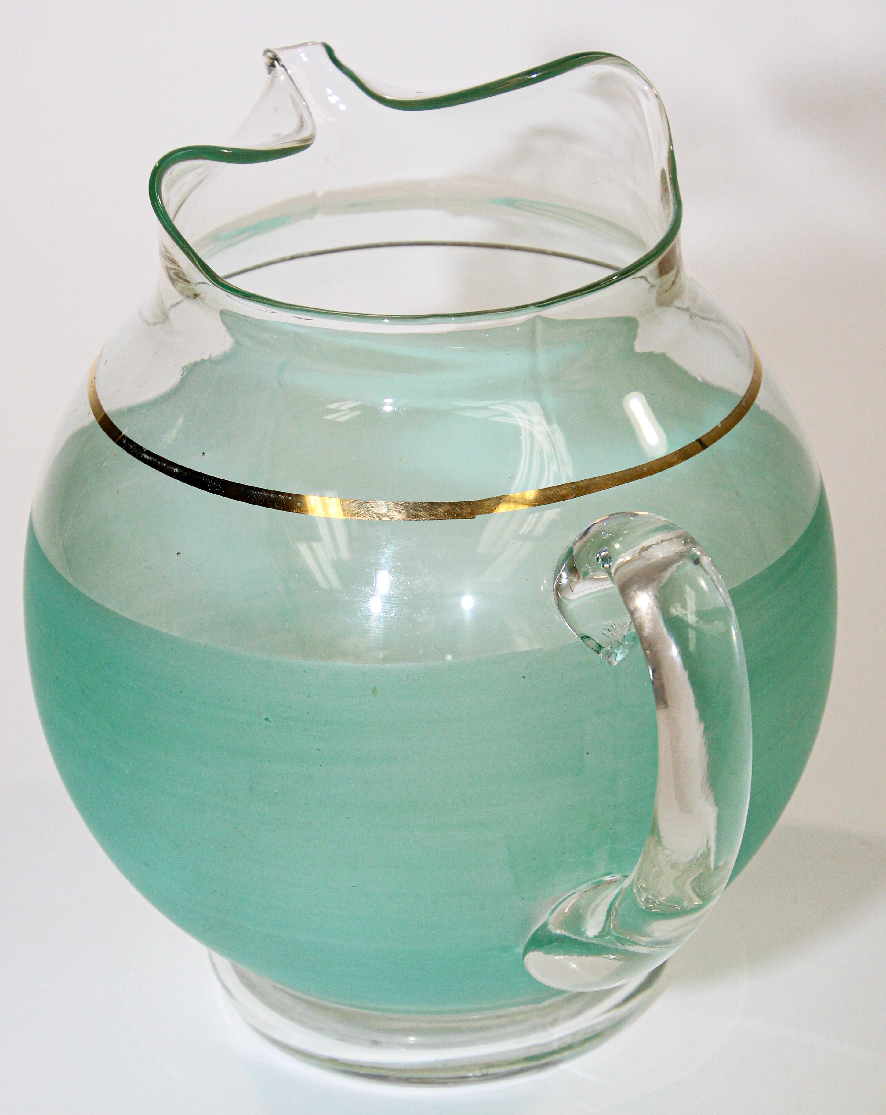 20th Century 1960s Green Glass Pitcher American Collectible Barware For Sale
