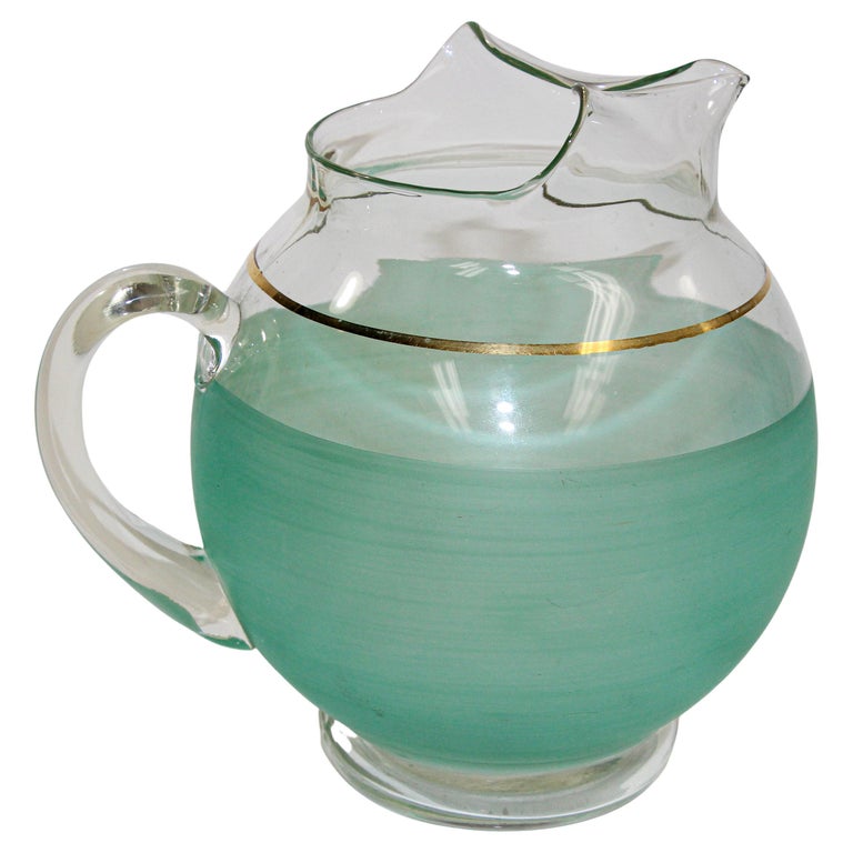 Vintage Green Glass Pitcher American Collectible, 1960's For Sale