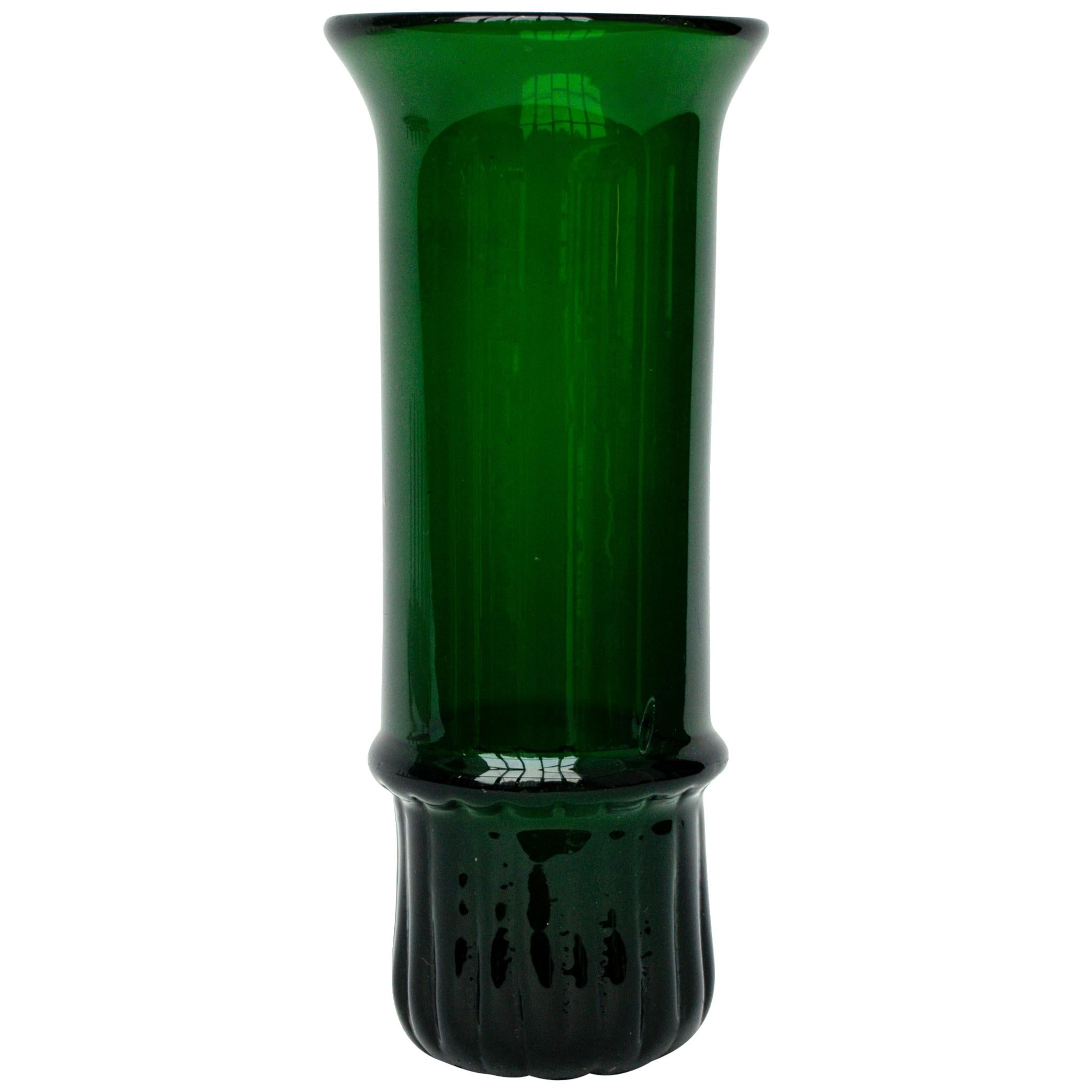 Vintage Green Glass Sold Vase from Sweden Midcentury For Sale