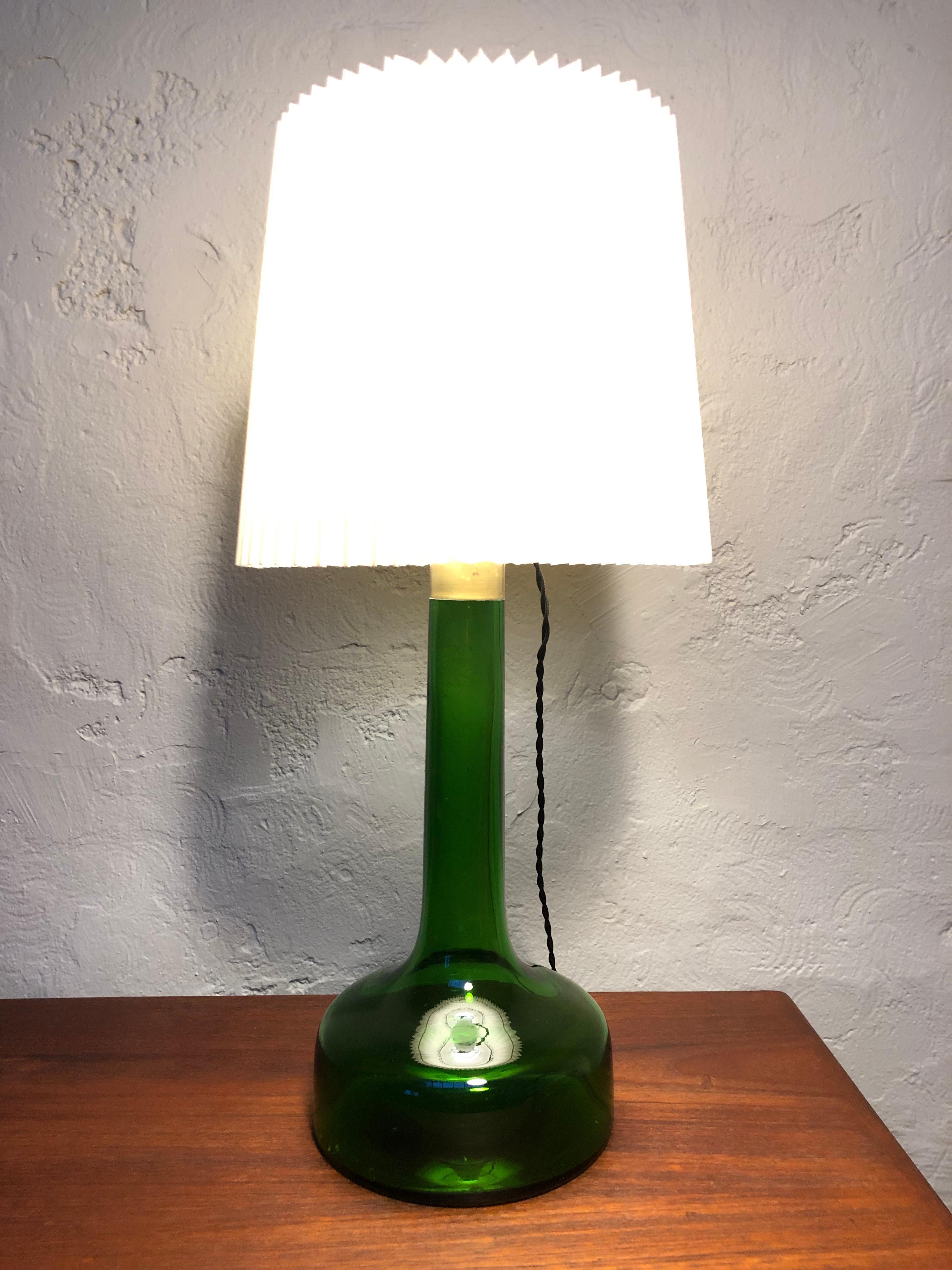 Vintage Green Glass Table Lamp by Biilman-Petersen for Le Klint / Holmegaard For Sale 3