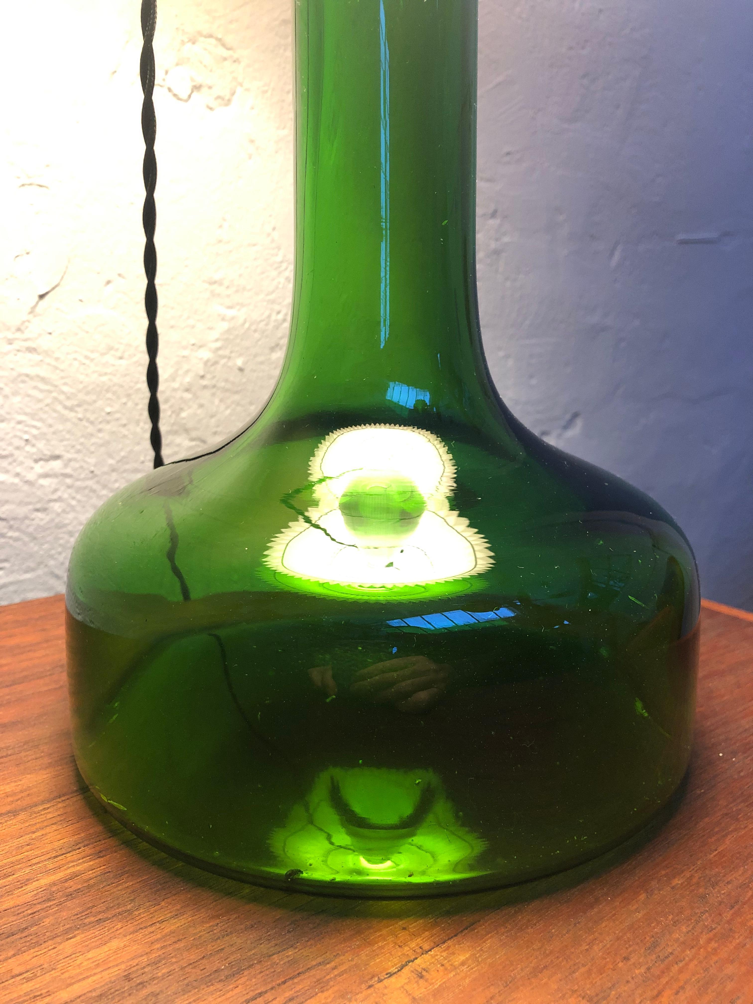 Danish Vintage Green Glass Table Lamp by Biilman-Petersen for Le Klint / Holmegaard For Sale