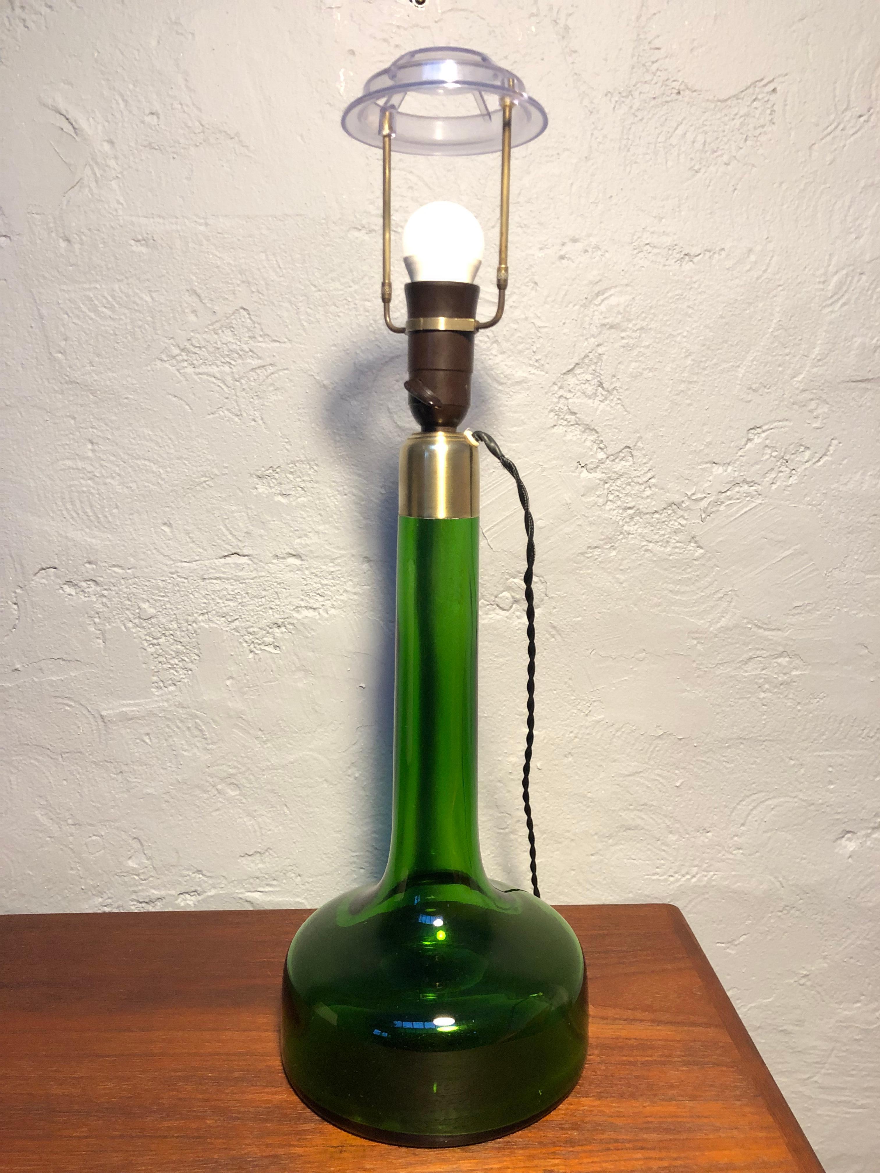 Hand-Crafted Vintage Green Glass Table Lamp by Biilman-Petersen for Le Klint / Holmegaard For Sale