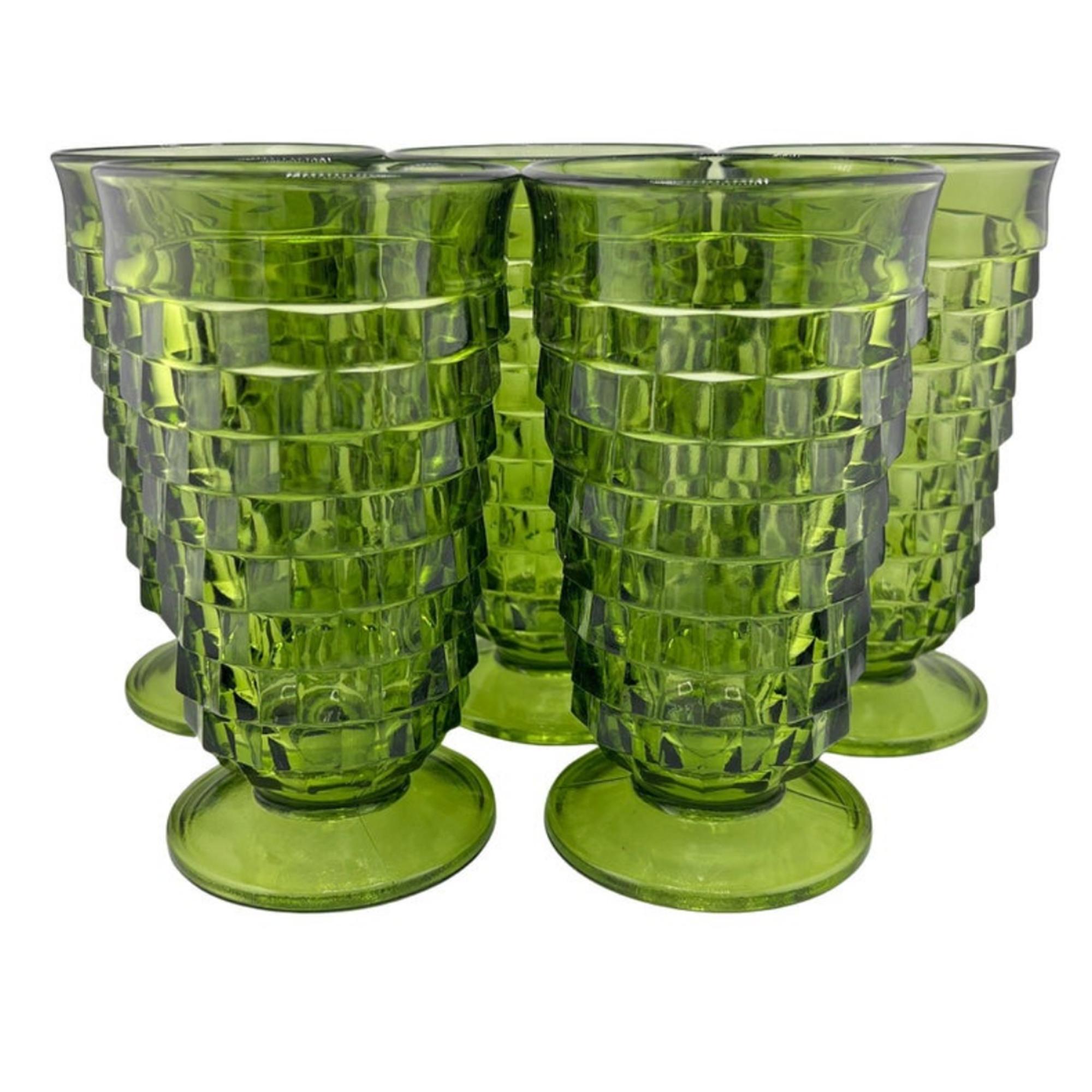 Verres à boire vintage en verre vert - Lot de cinq Verres à boire texturés du milieu du siècle dernier en vente 2