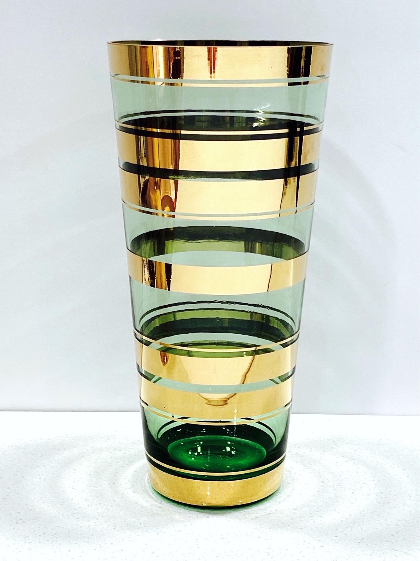 Vintage Green Glass Vase with 24-Karat Gold Overlays, Czech Republic, c. 1950's 1