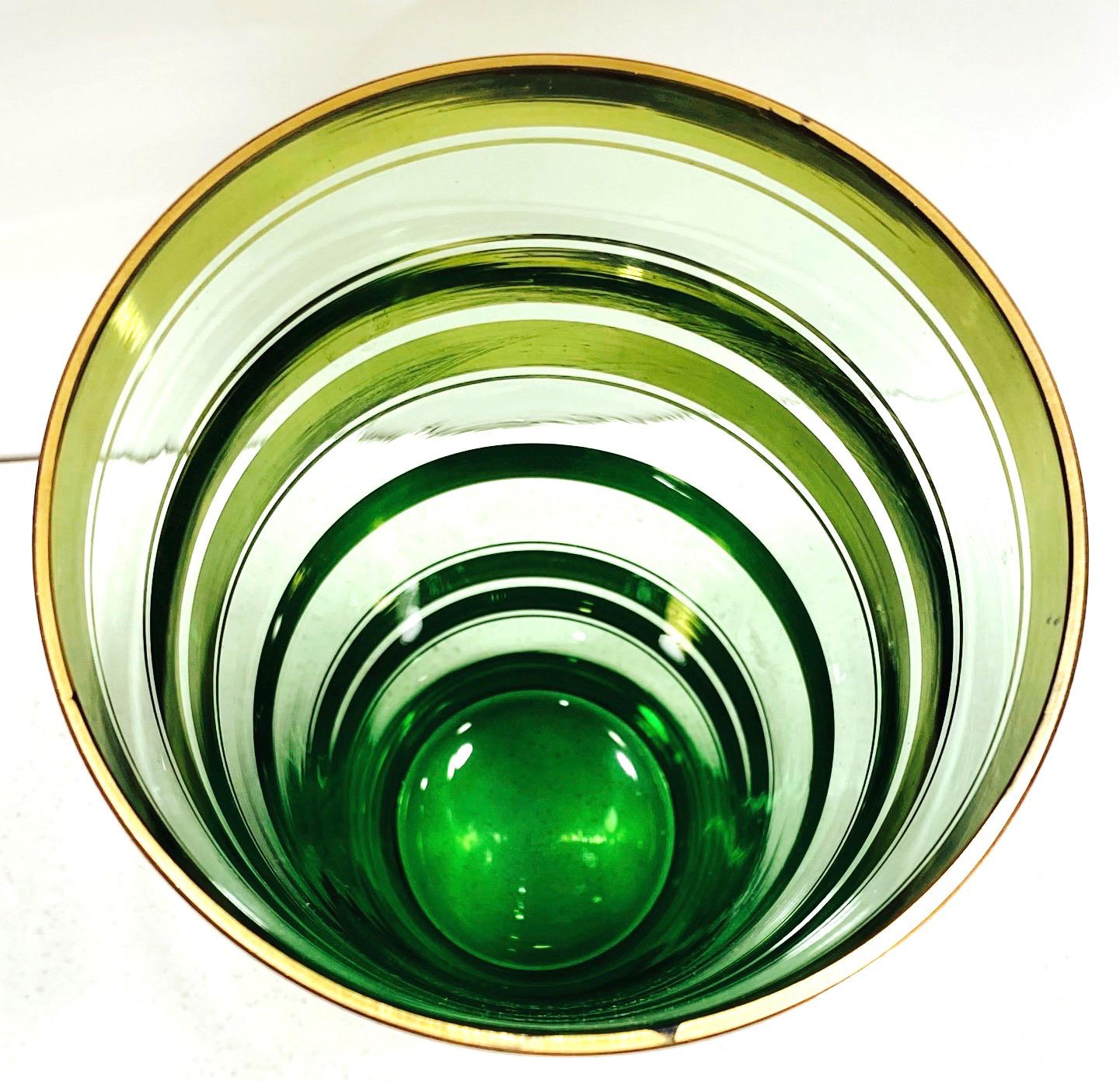 Vintage Green Glass Vase with 24-Karat Gold Overlays, Czech Republic, c. 1950's 2