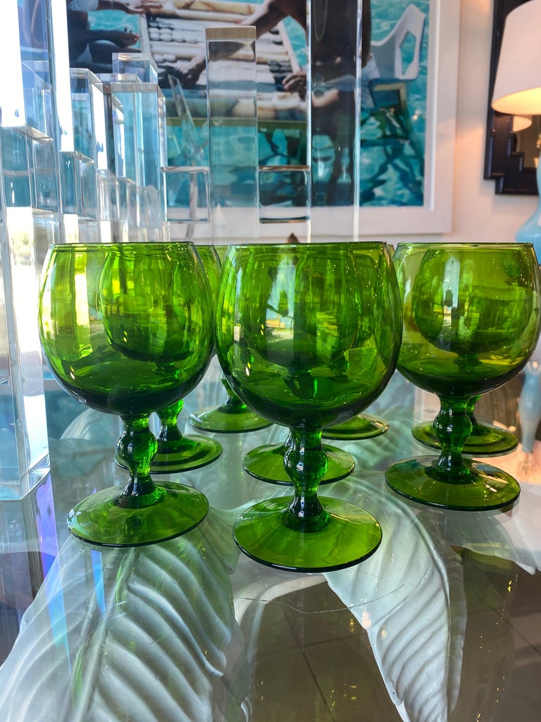 Vintage Green Glass Wine Glasses Set of 8 at 1stDibs green wine glasses, vintage green stem