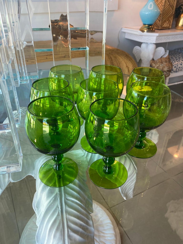 Vintage Green Glass Wine Glasses Set of 8 at 1stDibs green wine glasses, vintage green stem