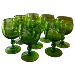 Vintage Green Glass Wine Glasses Set of 8