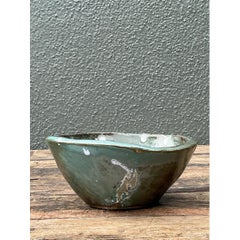 Vintage Green Glazed Studio Pottery Bowl