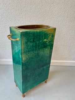 Vintage Green Goatskin & Brass Umbrella Stands by Aldo Tura, Italy ca. 1960s