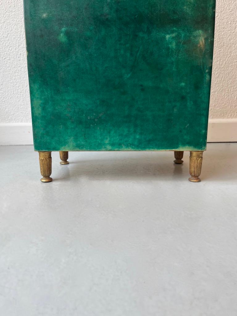Lacquered Vintage Green Goatskin & Brass Umbrella Stands by Aldo Tura, Italy ca. 1960s
