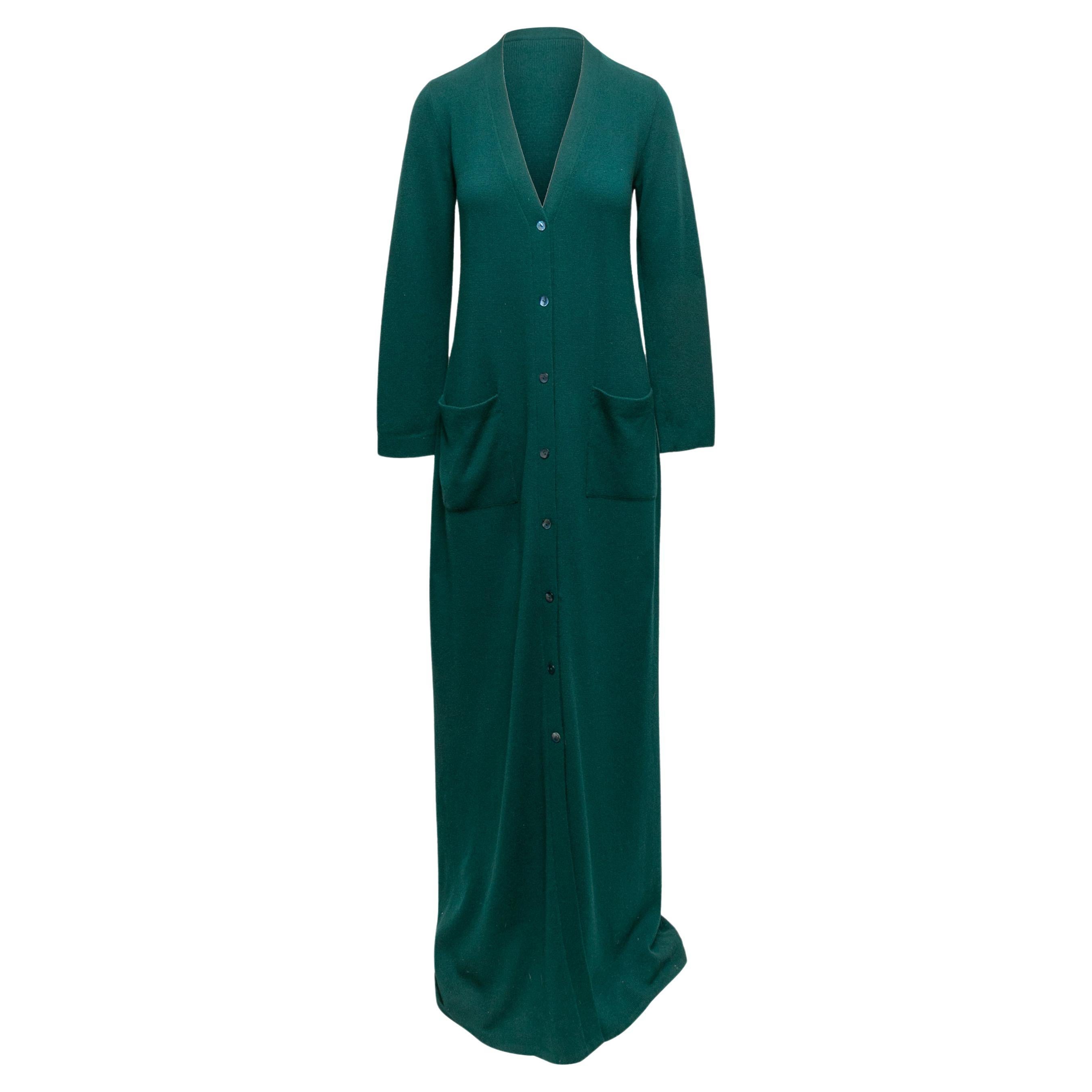 Vintage Green Halston Cashmere Maxi Dress Size US L For Sale
