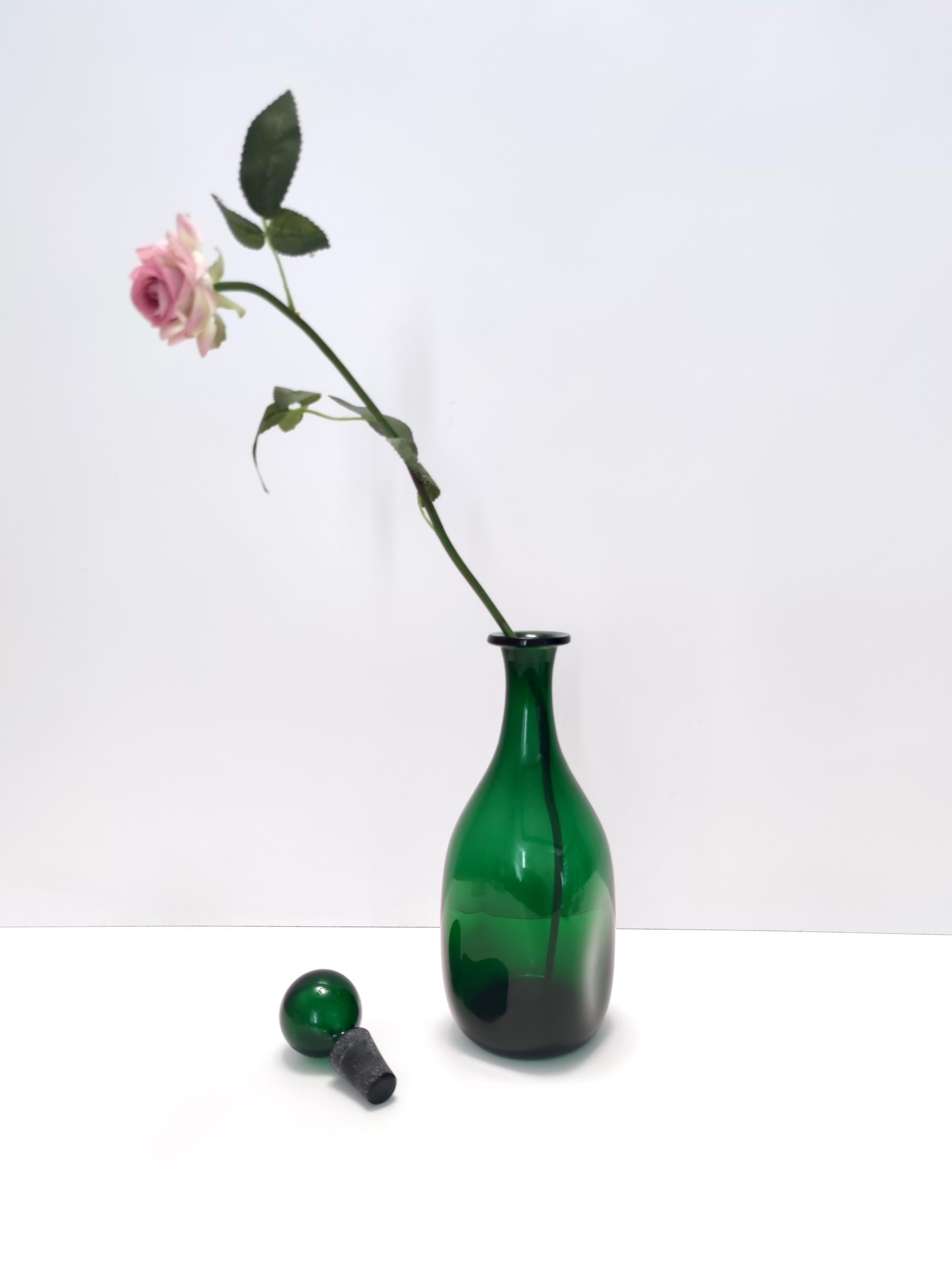 Mid-Century Modern Vintage Green Hand-Blown Glass Bottle, Empoli, Italy