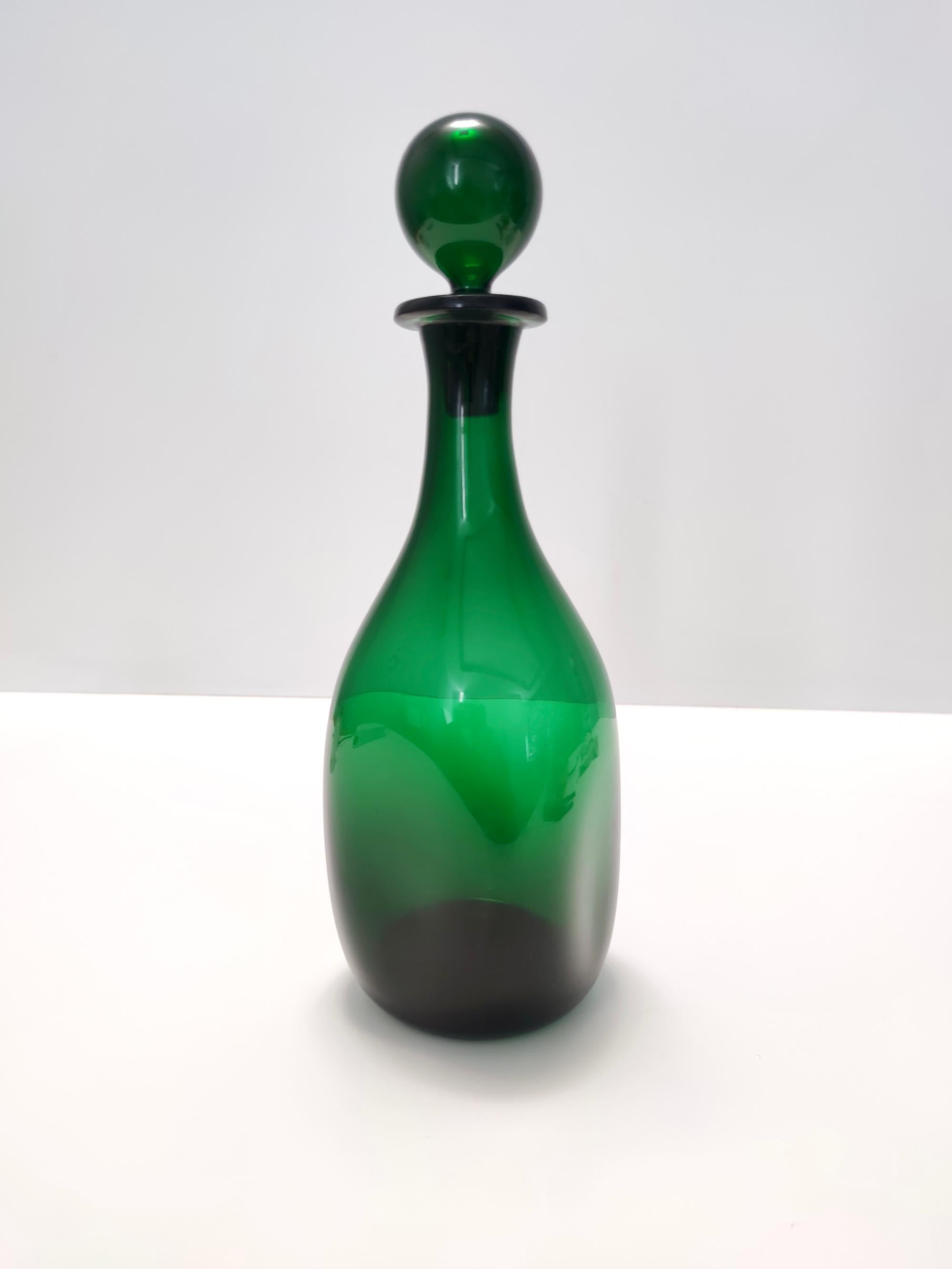 Italian Vintage Green Hand-Blown Glass Bottle, Empoli, Italy