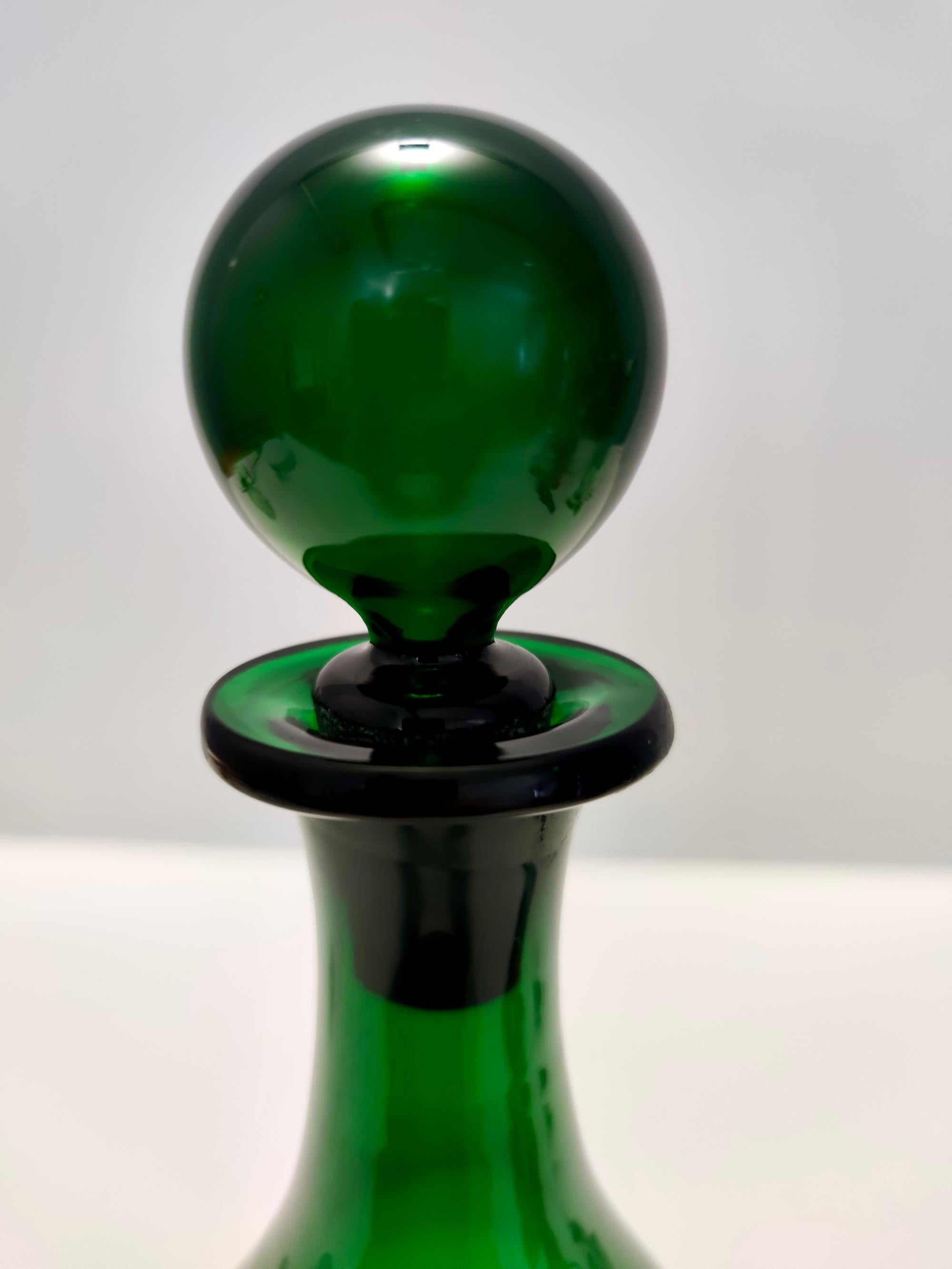Murano Glass Vintage Green Hand-Blown Glass Bottle, Empoli, Italy